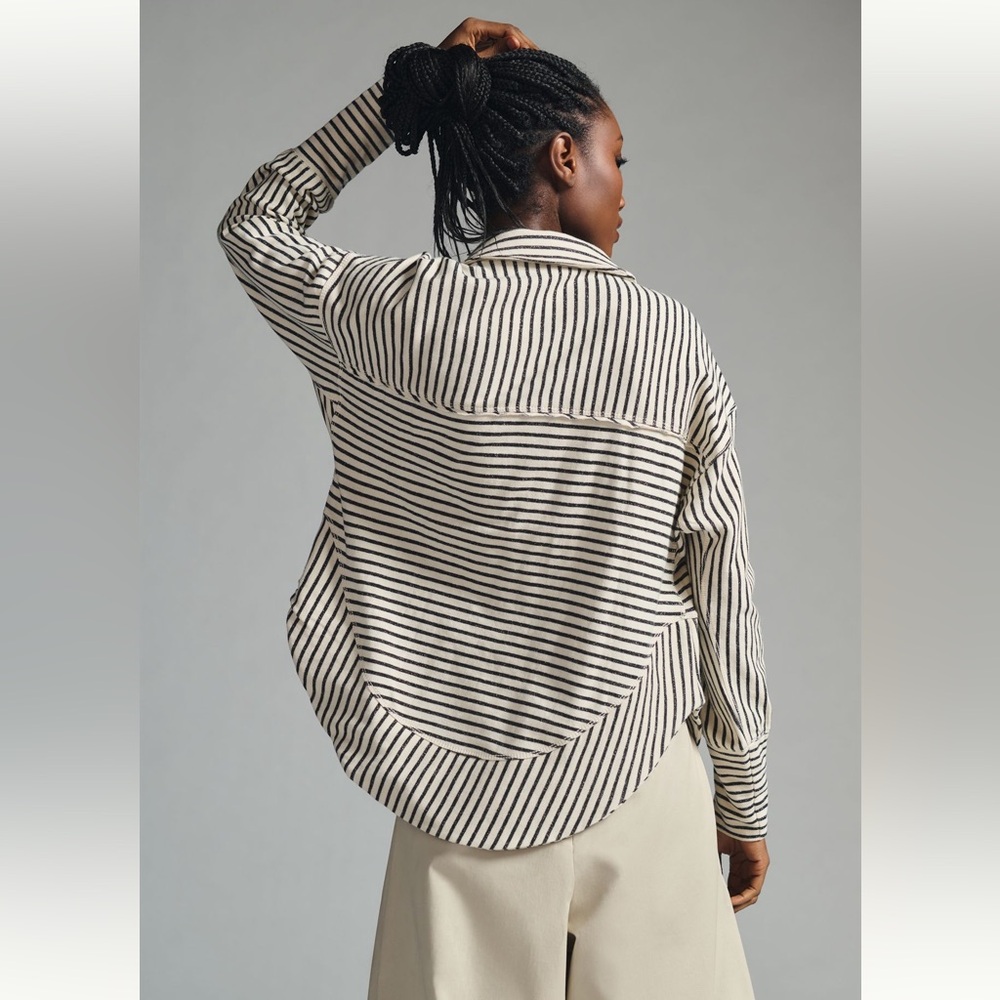 Pilcro Spliced Henley Top, ivory/black stripe, size medium - Picture 3 of 6